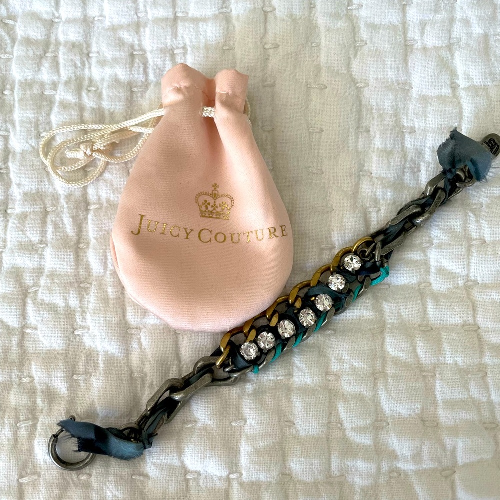 Juicy Couture shabby chic rhinestone and ribbon bracelet